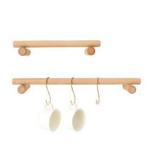 Wooden shelf with metal hooks cup holder